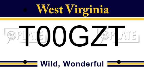 T00GZT West Virginia License Plate