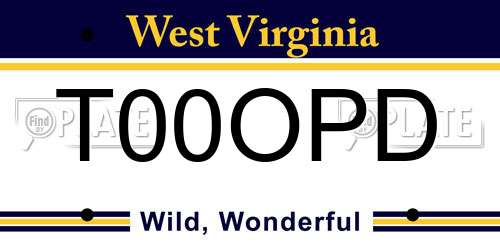 T00OPD West Virginia License Plate