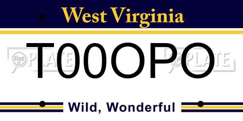 T00OPO West Virginia License Plate