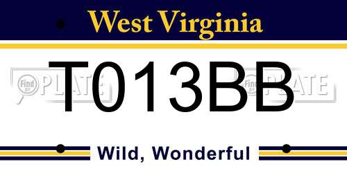 T013BB West Virginia License Plate