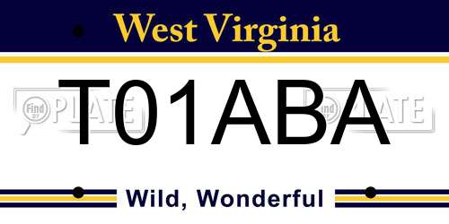 T01ABA West Virginia License Plate