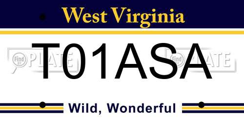 T01ASA West Virginia License Plate