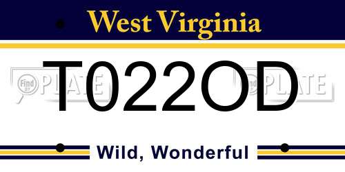 T022OD West Virginia License Plate