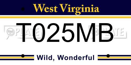 T025MB West Virginia License Plate