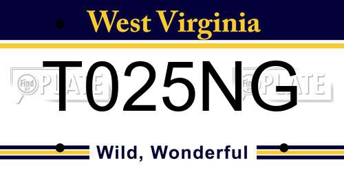 T025NG West Virginia License Plate