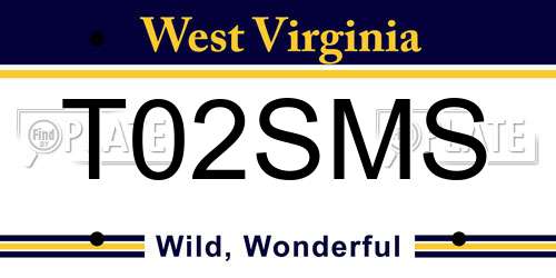 T02SMS West Virginia License Plate