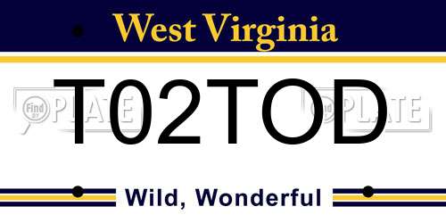 T02TOD West Virginia License Plate