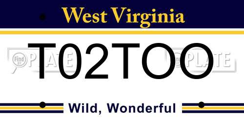 T02TOO West Virginia License Plate