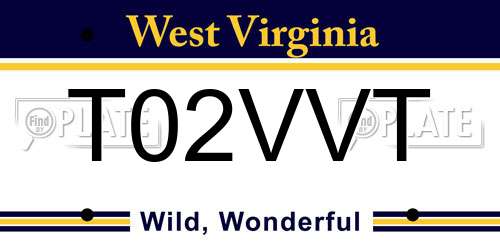 T02VVT West Virginia License Plate