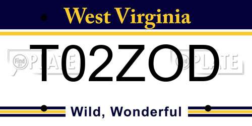 T02ZOD West Virginia License Plate
