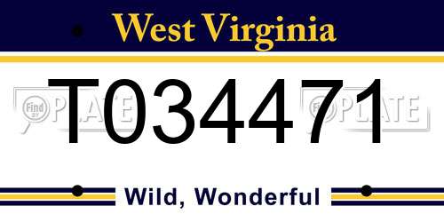 T034471 West Virginia License Plate