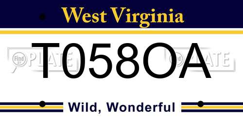 T058OA West Virginia License Plate