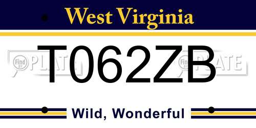 T062ZB West Virginia License Plate
