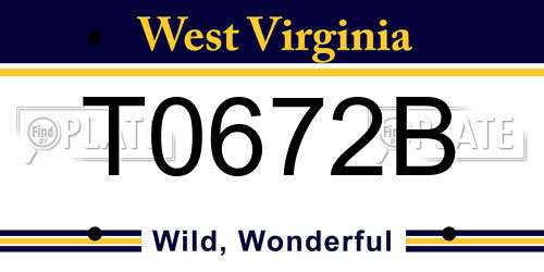 T0672B West Virginia License Plate