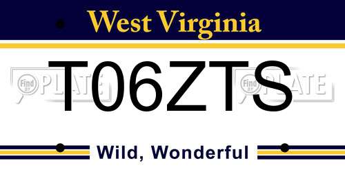 T06ZTS West Virginia License Plate