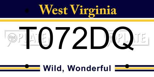T072DQ West Virginia License Plate