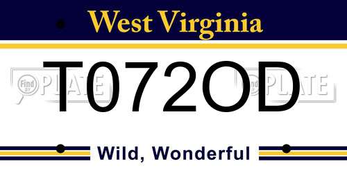 T072OD West Virginia License Plate
