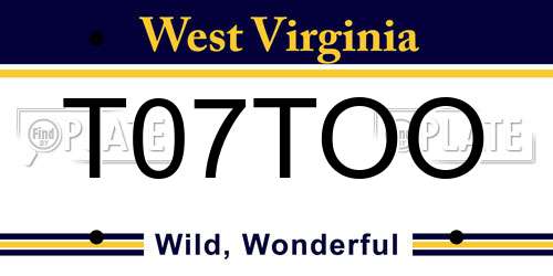 T07TOO West Virginia License Plate