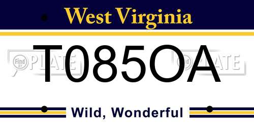 T085OA West Virginia License Plate
