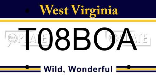 T08BOA West Virginia License Plate