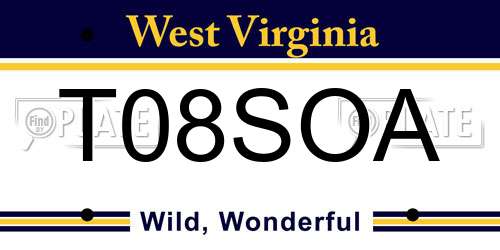 T08SOA West Virginia License Plate