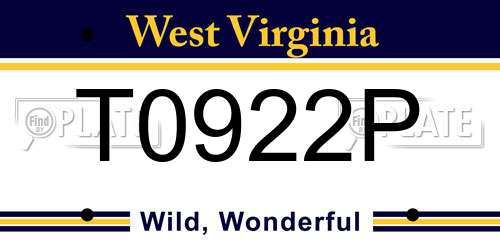 T0922P West Virginia License Plate