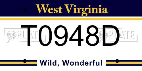 T0948D West Virginia License Plate