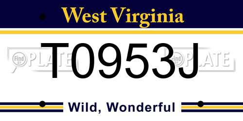 T0953J West Virginia License Plate