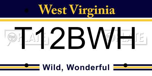T12BWH West Virginia License Plate