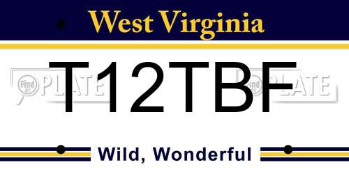 T12TBF West Virginia License Plate