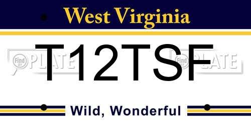 T12TSF West Virginia License Plate