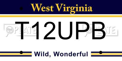 T12UPB West Virginia License Plate