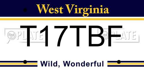 T17TBF West Virginia License Plate