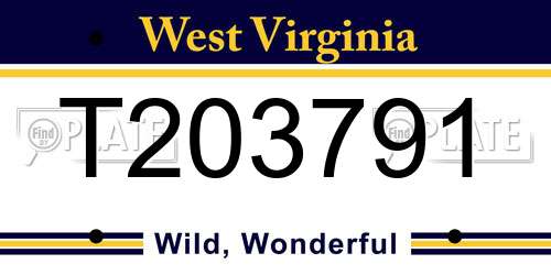 T203791 West Virginia License Plate