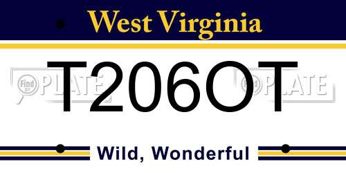 T206OT West Virginia License Plate