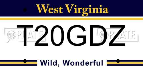 T20GDZ West Virginia License Plate