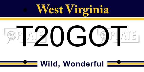 T20GOT West Virginia License Plate