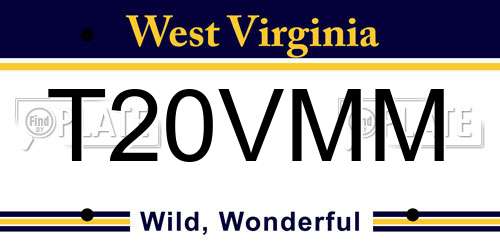 T20VMM West Virginia License Plate