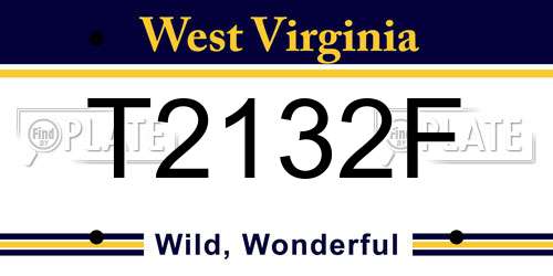 T2132F West Virginia License Plate