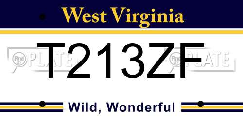 T213ZF West Virginia License Plate