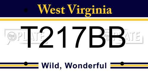 T217BB West Virginia License Plate