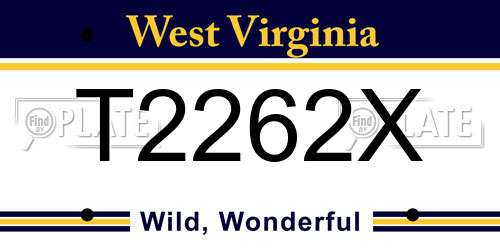 T2262X West Virginia License Plate