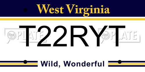 T22RYT West Virginia License Plate