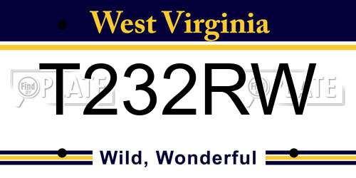 T232RW West Virginia License Plate