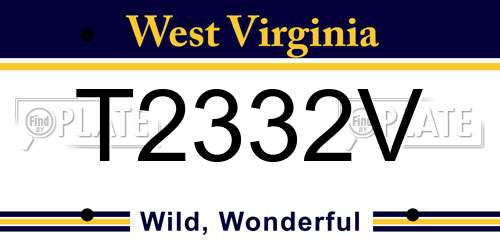 T2332V West Virginia License Plate