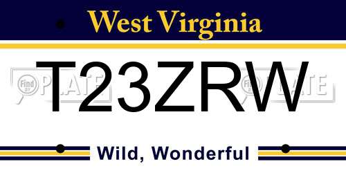 T23ZRW West Virginia License Plate
