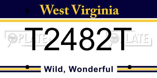 T2482T West Virginia License Plate