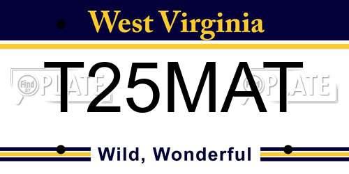 T25MAT West Virginia License Plate