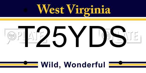 T25YDS West Virginia License Plate