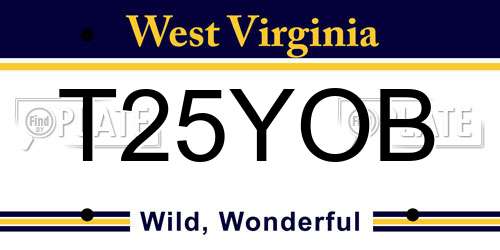 T25YOB West Virginia License Plate